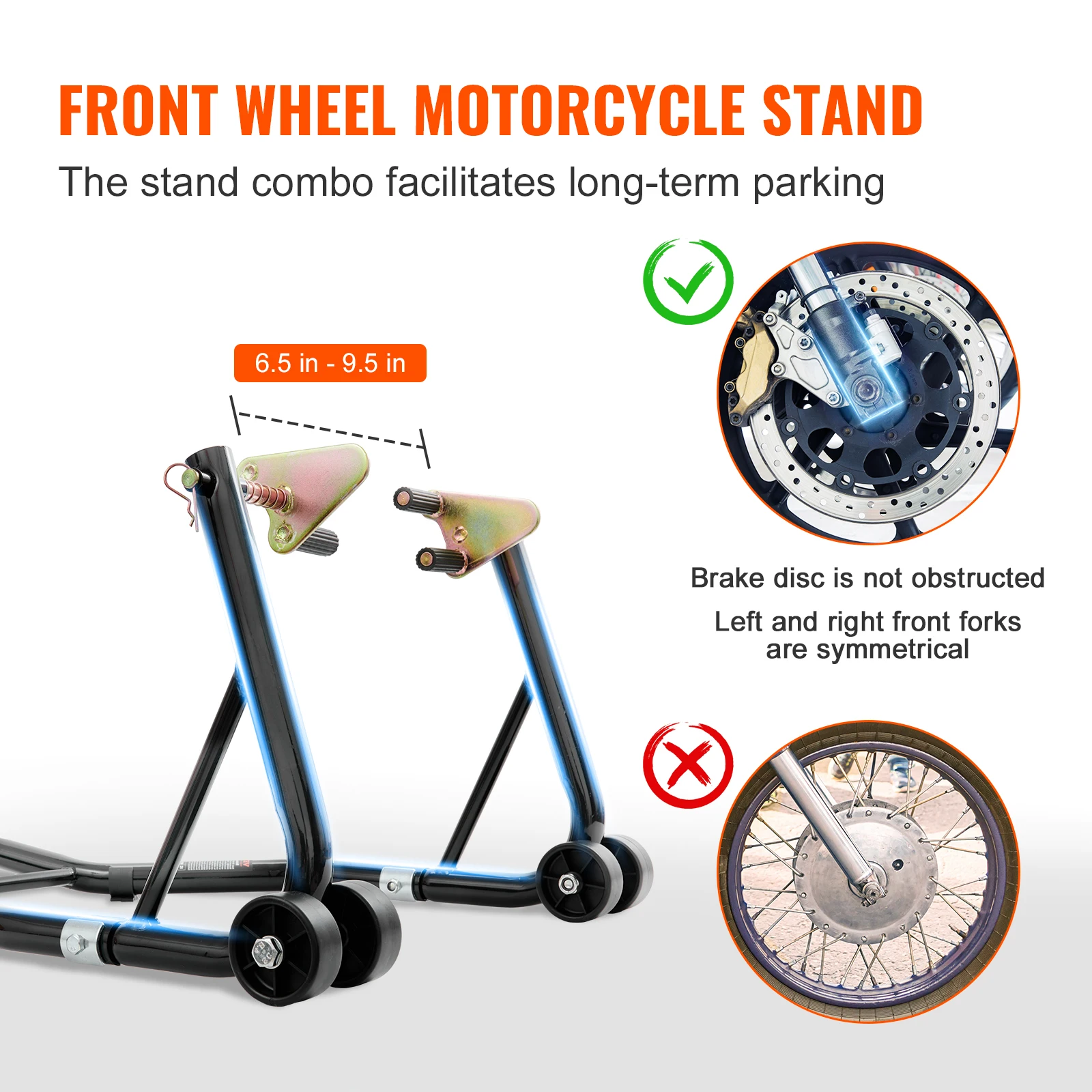 Imagem -04 - Vevor-motocicleta Stand Lift Combo Stand Dianteiro e Traseiro Wheel Stand Heavy Duty Carrinho da Roda Traseira 850lbs