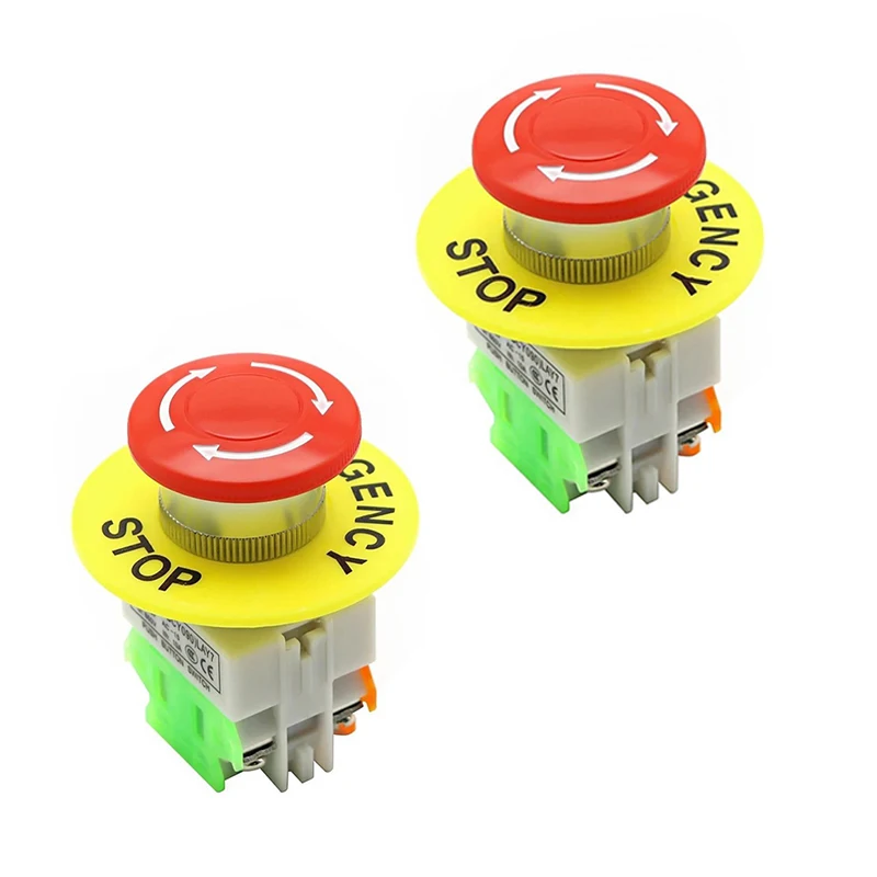 

2PCS Red Mushroom Cap 1NO 1NC DPST Emergency Stop Push Button AC 660V 10A Switch Equipment Lift Lift Locking Self Closing