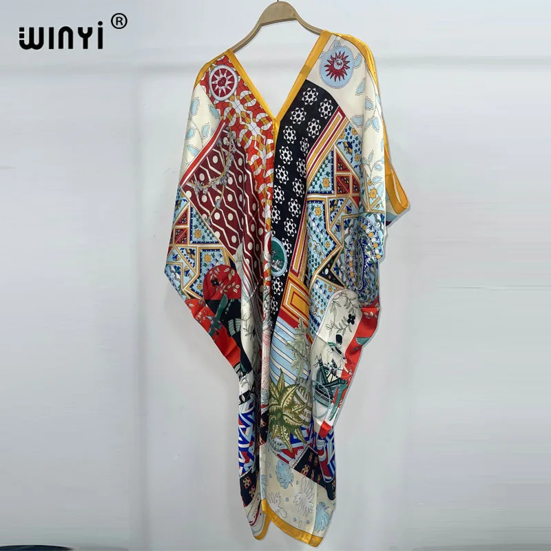 WINYI 2023 new Bohemian fashion Print Women Beach Dress Bathing Suit Cover Up Summer For Woman Beachwear Robe de plage Kaftan