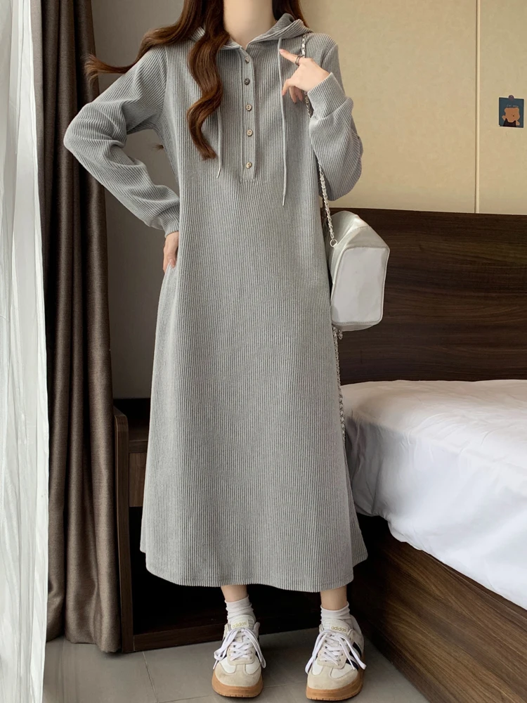 NYFS 2024 Spring Autumn New Korea Thick Velvet Womens Dresses Vestidos Robe Elbise Loose Plus Size Hooded Long Dress L-4XL