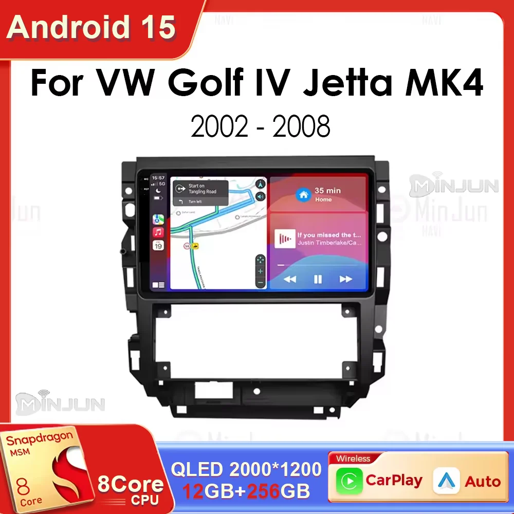 Autoradio Android 15 pour Volkswagen VW Golf 4 Carplay pour 2002-2008 Jetta MK4 classiques LHD Qualcomm lecteur multimédia GPS Auto