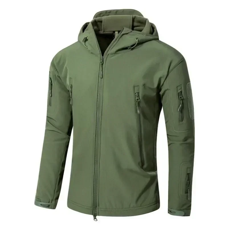 Maschio impermeabile in pile esercito tattico con cappuccio uniforme calda militare abbigliamento da uomo giacche softshell cappotto mimetico giacche a vento