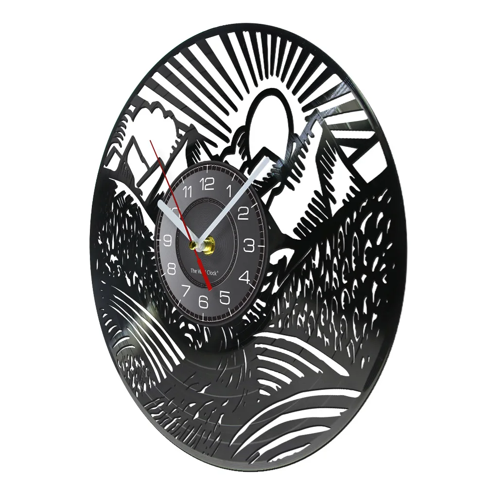 Mountain Landscape Wall Art Wall Clock Scenic Landscape Mountain Peak Gold Sun Vinyl Record Wall Clock Traveller Adventurer Gift