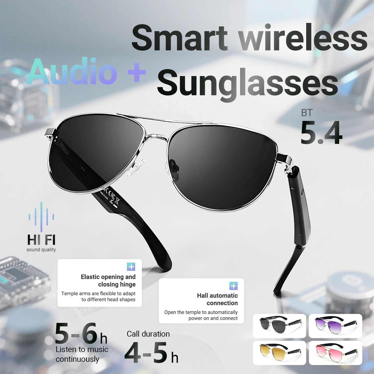 

New Smart Glasses Music Play Headphone Bluetooth Call UV Protection Sunglasses Outdoor Sport Eyewear Men Ladies