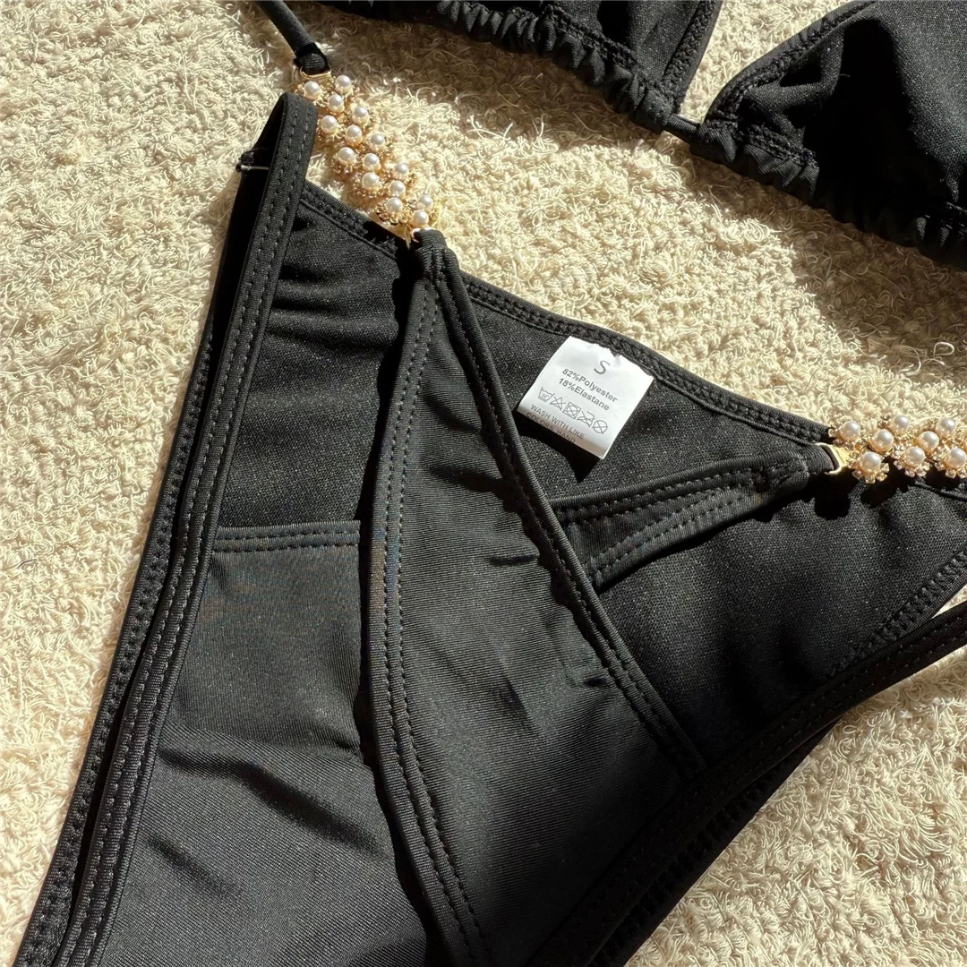 Neuer glänzender Bikini mit ausgeschnittenen, hohen Beinausschnitten, Damen-Badeanzug, zweiteiliger Bikini-Set, Badebekleidung, Badeanzug, Schwimmanzug V6459 – Detail 17