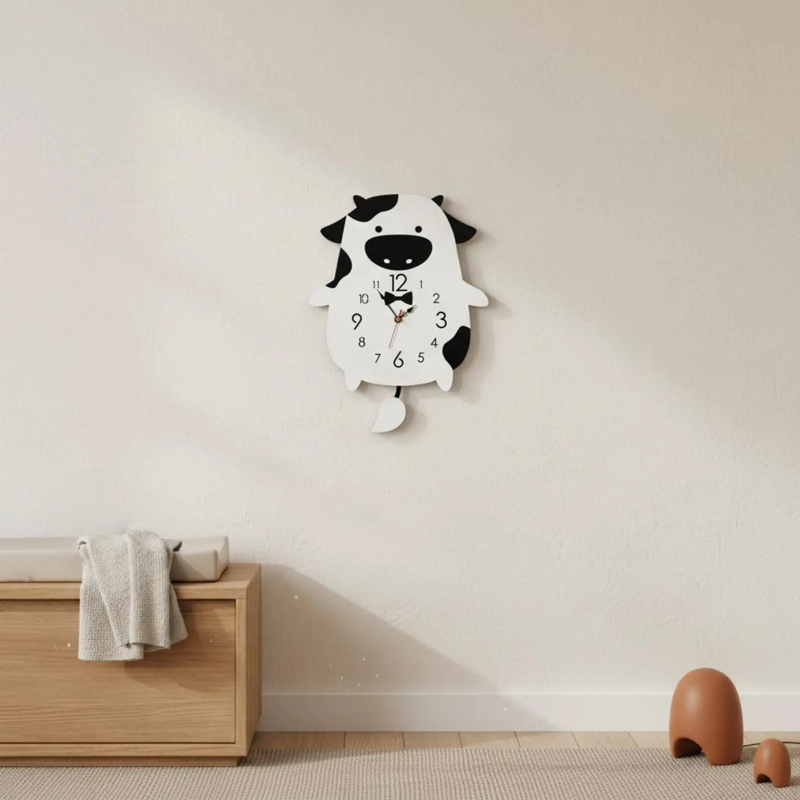 Cartoon Cow Clock Creative Gift Suggestion Cartoon Cow Wall Clock Timekeeping Device Silent Movement for Children, Nursery