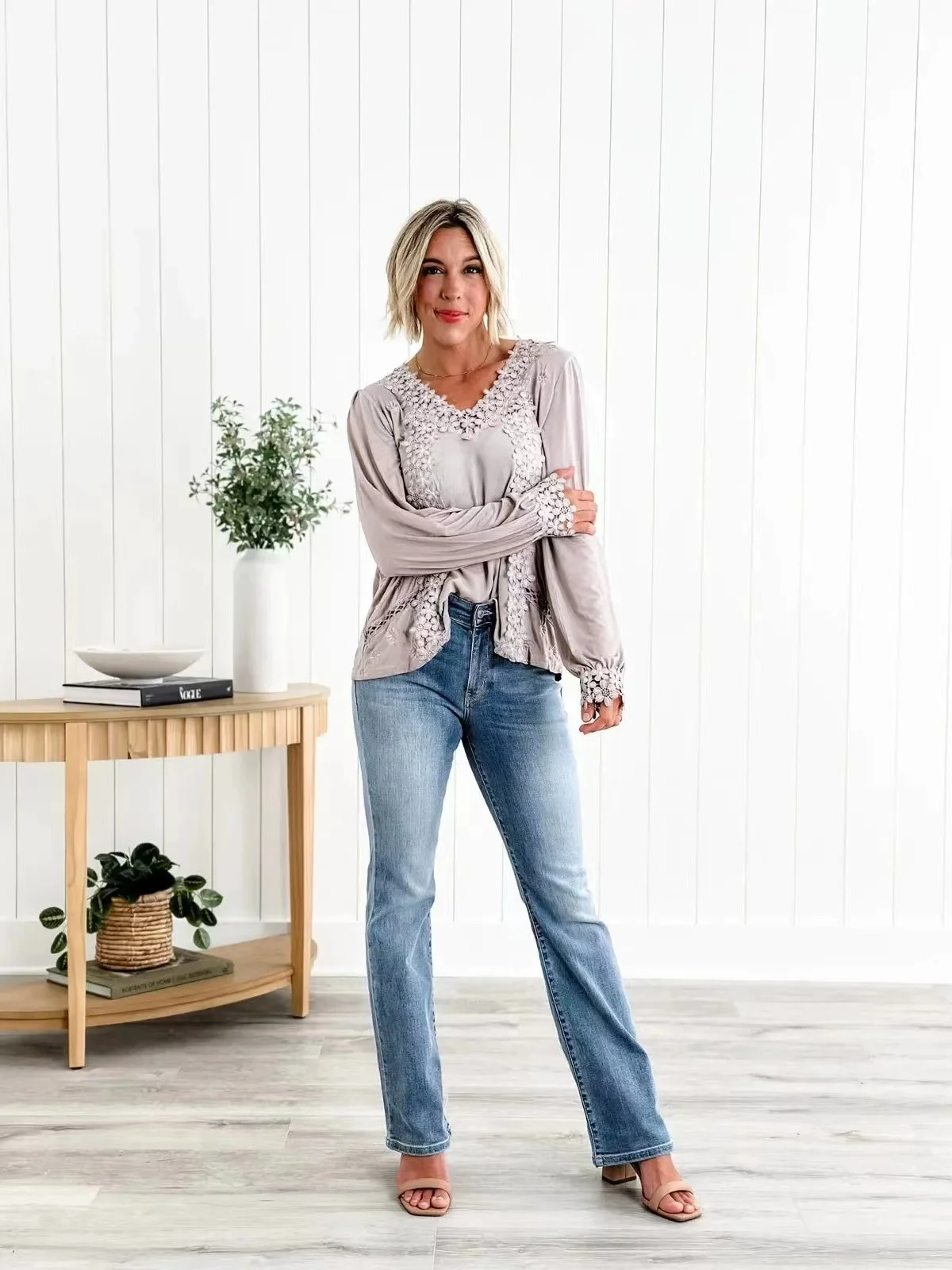 

Bootcut Jeans Plus Size Women Studs Pear Shaped Formal Work Japanese Minimalist Daily Drawstring Pattern Relaxed Slant Ribbons