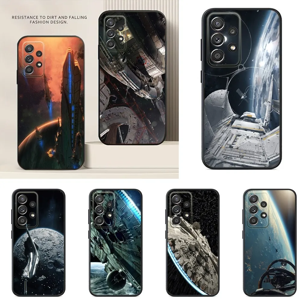 Spaceship Phone Case For Samsung S24,S23,S22,S21,S20,S10,S10E,S9 Plus FE Note 20 Ultra 10,9 Plus Black Case