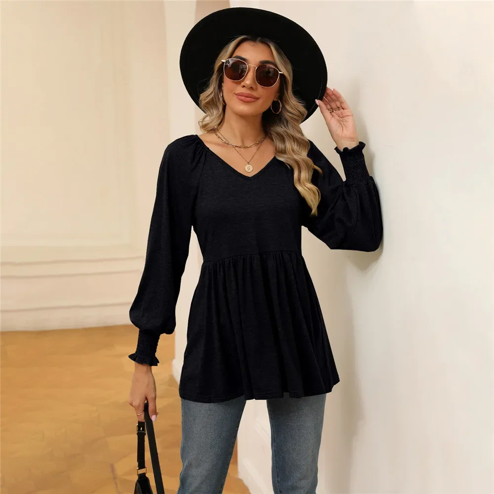 

Woman Clothing Summer T-shirt Long Sleeve Top Tees Korean Popular Clothes T Shirt for Women's Blouses Green Blue Casual Tshirt