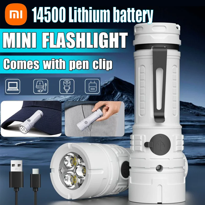 Xiaomi ไฟฉายมือถือไฟฉายทํางานอเนกประสงค์อายุการใช้งานแบตเตอรี่ยาวนานไฟฉาย LED พร้อมคลิปสําหรับตั้งแคมป์เดินป่าอ่านหนังสือใหม่
