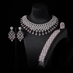 00090 Luxury Bridal Jewelry Sets for Women Cubic Zirconia Big Set Necklace Set Full Set for Dubai Nigeria Wedding Party
