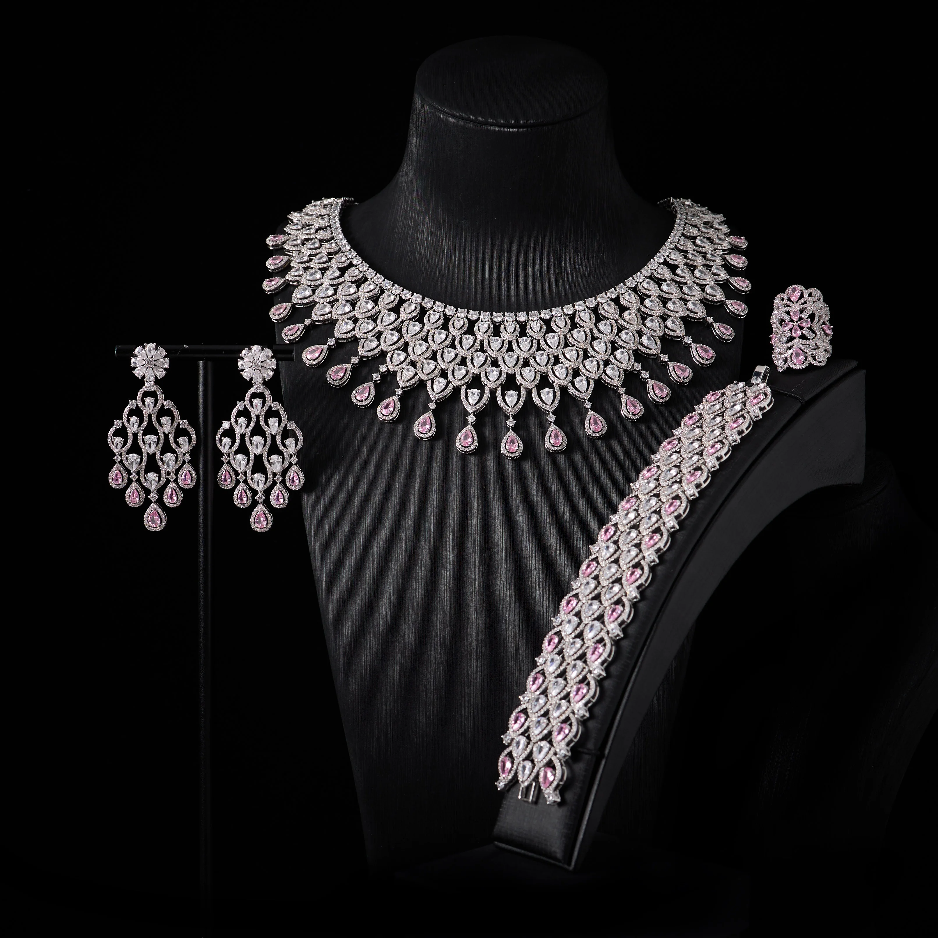 00009 Luxury Bridal Jewelry Sets For Women Cubic Zirconia Big Set Necklace sets Full Set for Dubai Nigeria Wedding Party