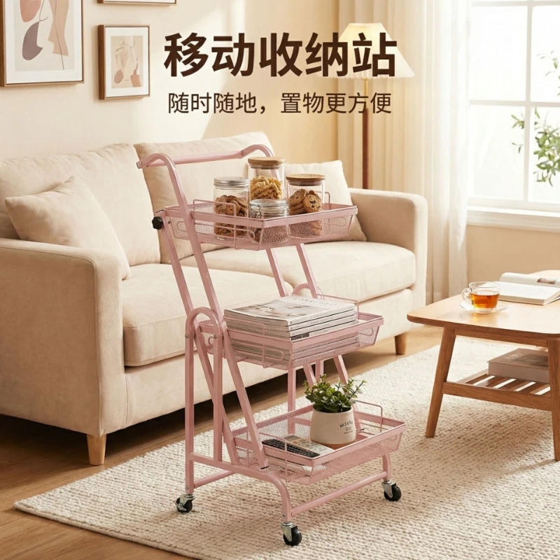 For parallel storage, balcony movable foldable floor-standing multi-layer living room storage racks