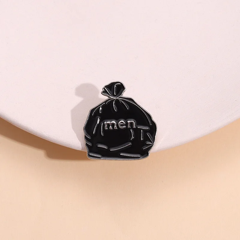 Custom Men In The Garbage Bag Enamel Pins Funny Black Trash Punk Brooches Lapel Badges On Backpack Metal Jewelry Gifts Wholesale