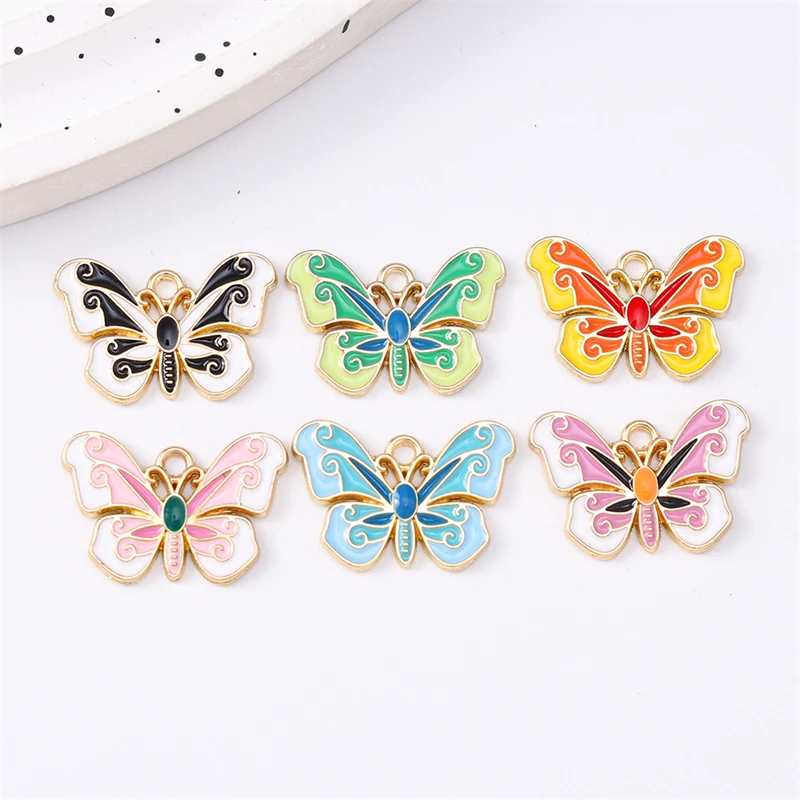 Duarte 10 Stück/Set Niedliche Bunte Emaille-Tier-Schmetterlings-Anhänger für Schmuckherstellung Ohrringe Anhänger Halsketten DIY Bastelbedarf – Detail 6
