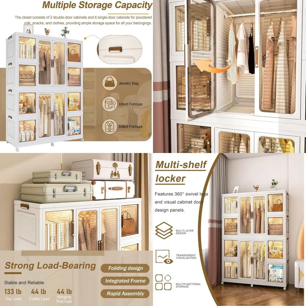 

Компактный портативный шкаф-гардероб с органайзером на 10 отделений, 2 штангами для подвешивания и 16 вешалками для хранения детской одежды