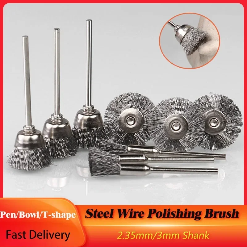 Steel Wire Polishing Brush 2.35mm/3mm Shank Wire Wheel  For Stainless Steel/Nylon for Polishing Grinding For Dremel Rotary Tools