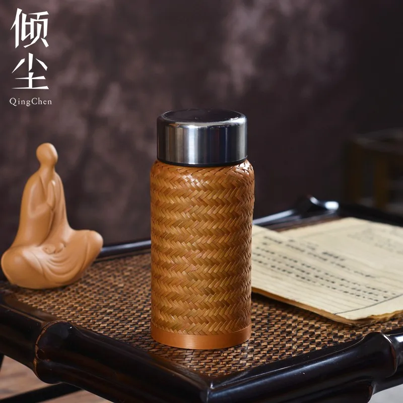 

Pure Titanium Cup Bamboo Woven Thermal Cup Space Material Temperature Display Travel Convenient Tea Water Cup Luxury National...