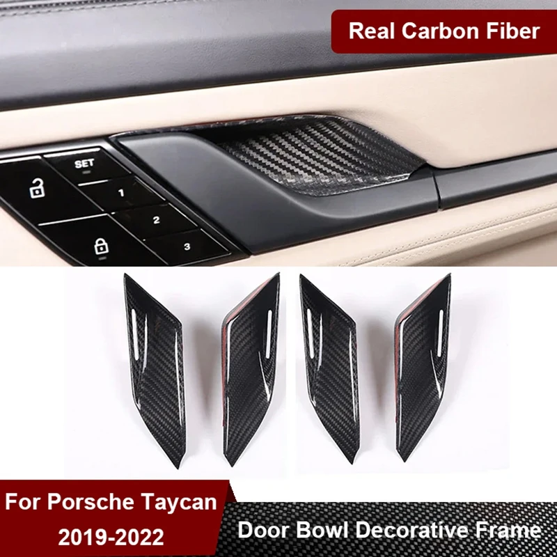 

For Porsche Taycan 2019 2020 2021 2022 Real Carbon Fiber Car Inner Door Bowl Decorative Frame Interior Modification