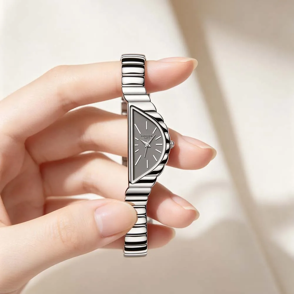 GEDI Women's Watch Unique Half-Moon-Shaped Dial Polished Metal Bracelet Minimalist Design Water-Resistant Niche Quartz Watch