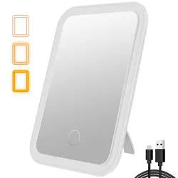 LED Makeup Mirror with Touch Screen Kickstand 3 Colors Dimmable Cosmetic Travel Mirror with Light Portable Vanity Mirror