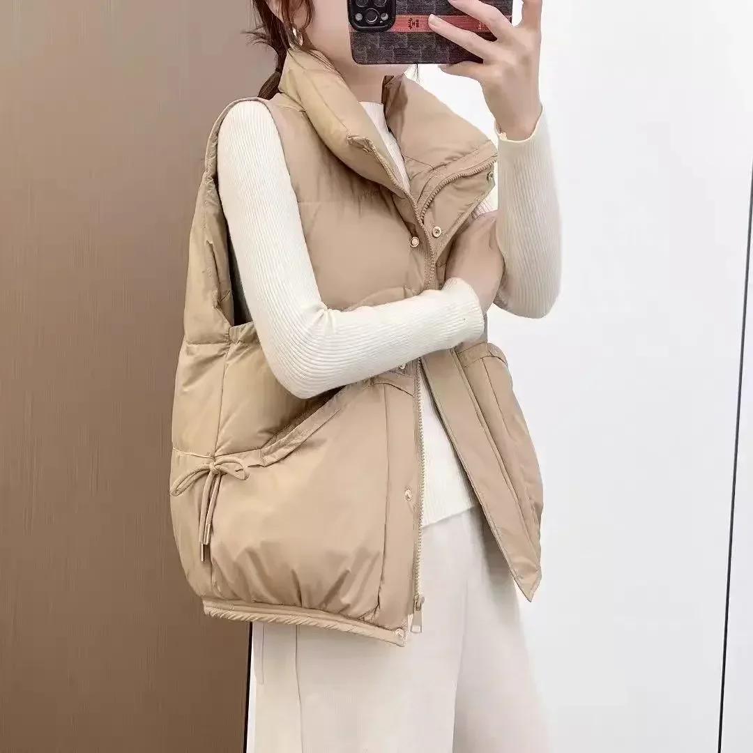 Waistcoat Woman Stand Collar Half Padded Cotton Vest for Women Short Casual Classic Trend 2024 Clothes Fashion Cold Warm Autumn