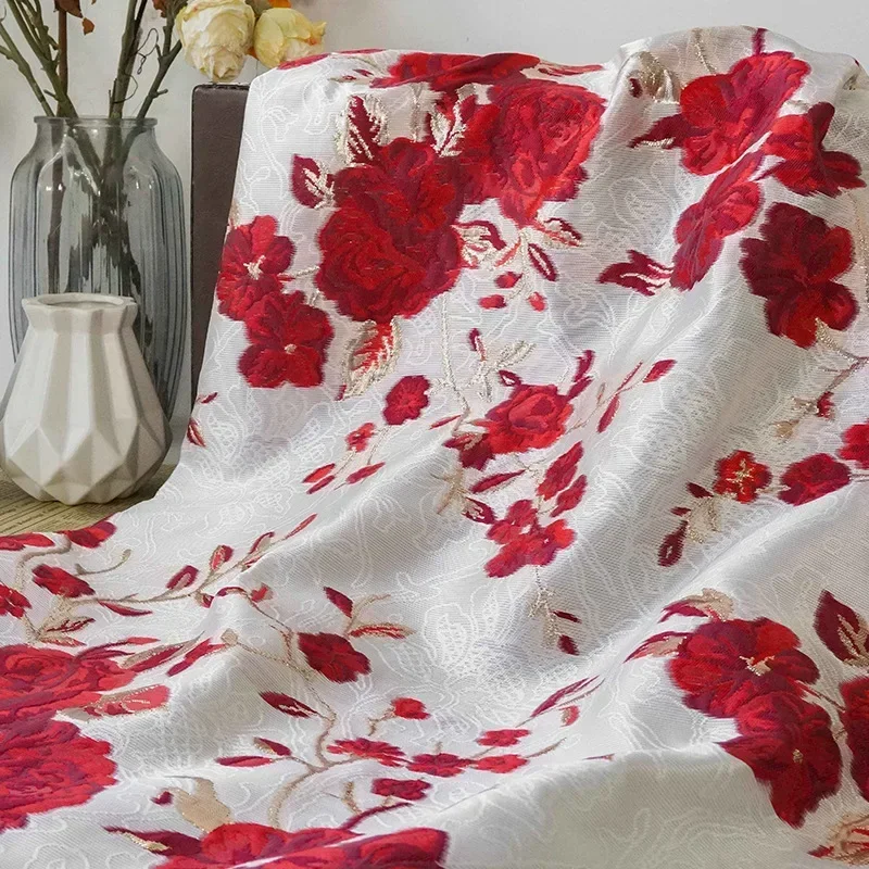 Embossed Rose Golden Silk Yarn Dyed Jacquard Fabric Retro Dress Bag Decorative Sewing Fabric