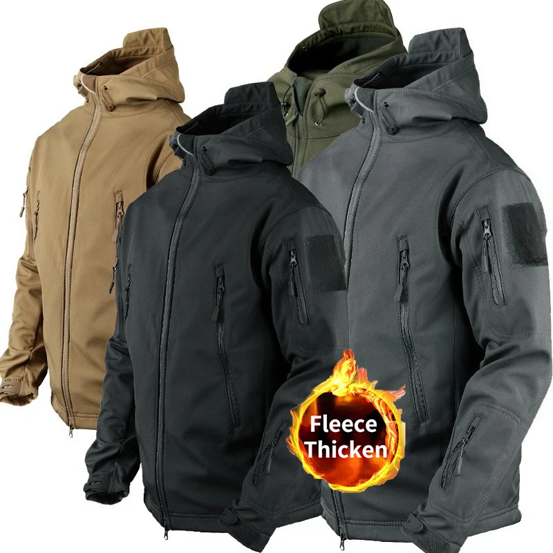 

Мужская зимняя теплая куртка на флисовой подкладке, военная тактическая куртка с капюшоном из мягкой оболочки, водонепроницаемая куртка для пешего туризма, сноуборда
