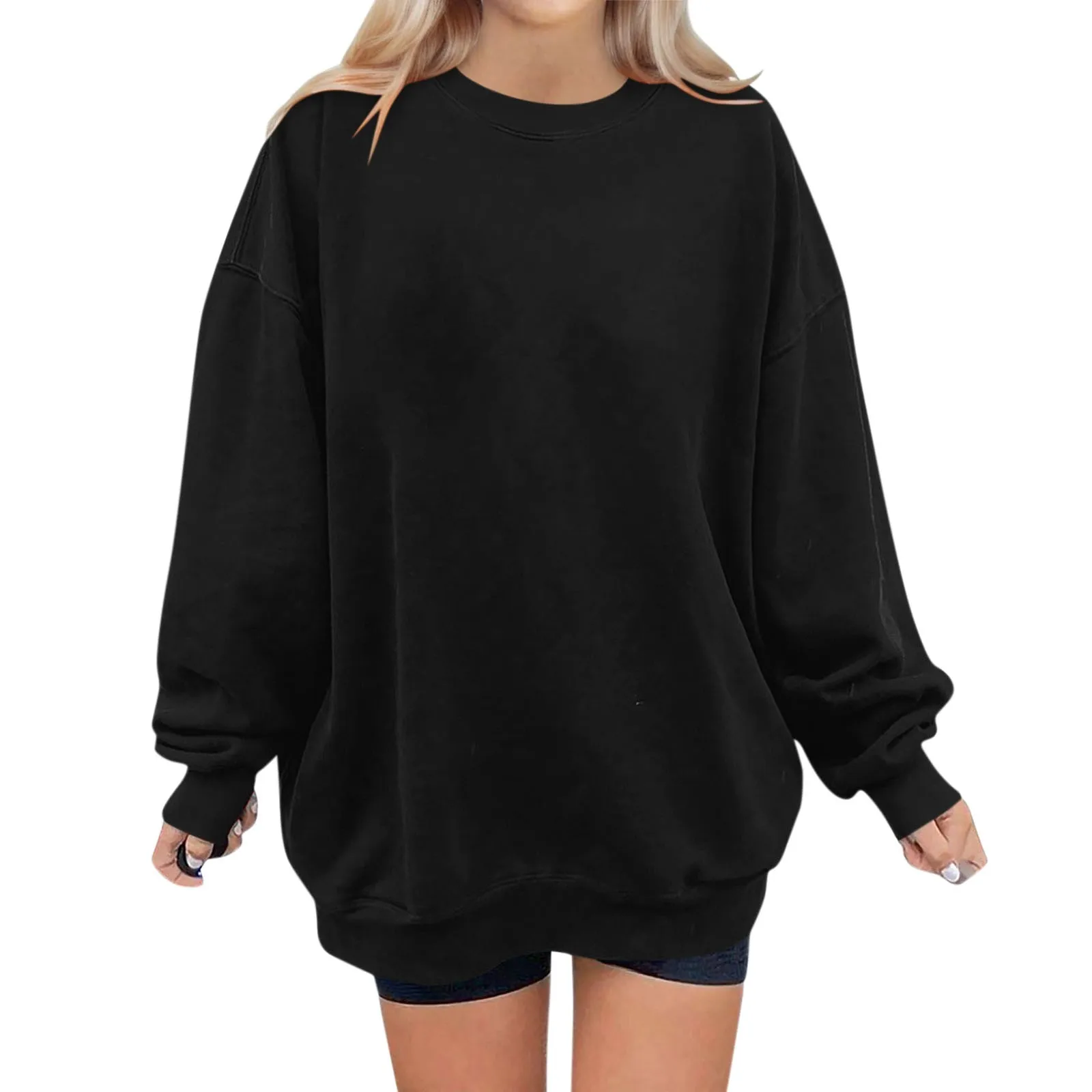 Women\'s Casual Fashion Solid Color Long Sleeve O-Neck Sweatshirts Pullover Top