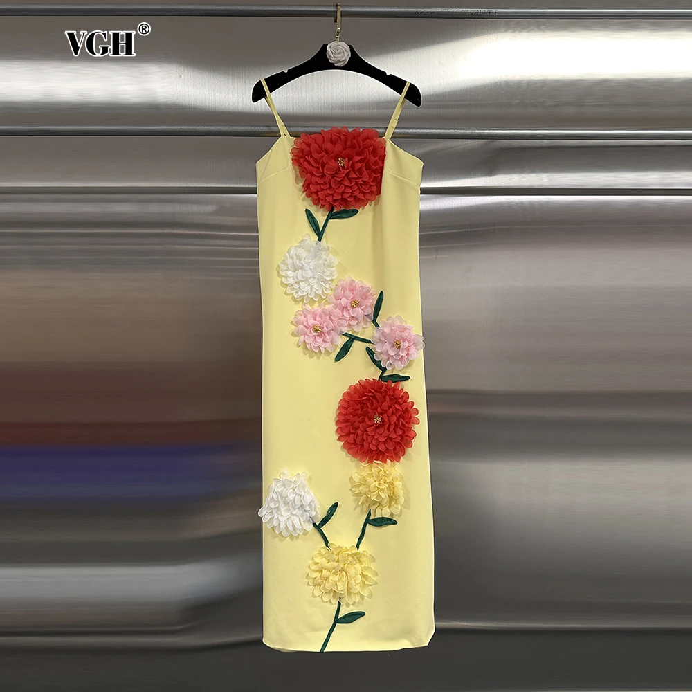 

VGH Colorful Spliced Appliques Holiday Long Dresses for Women Square Colalr Sleeveless High Waist Backless Casual Dress Female