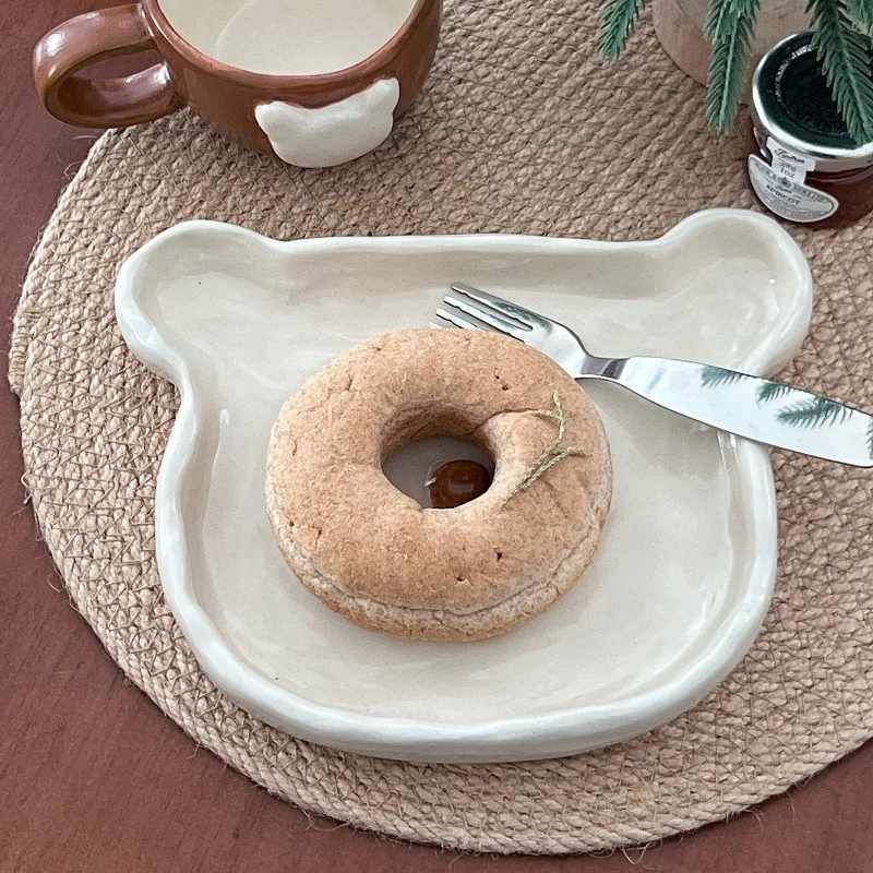 Korean Style Three Little Bear Cartoon Bowls Cute Tableware Cartoon Household Thickened Ceramic Bowl Plate Cutlery Set Soup Bowl