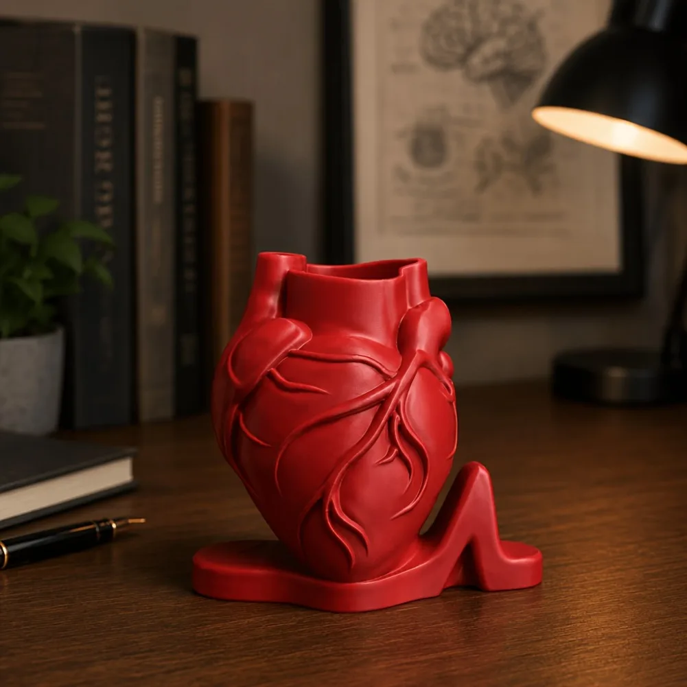 Creative Heart Shape Pen Holder 3D Printed ECG Line Desk Pencil Organizer Rack Medical Stationery Halloween Anatomical Ornament