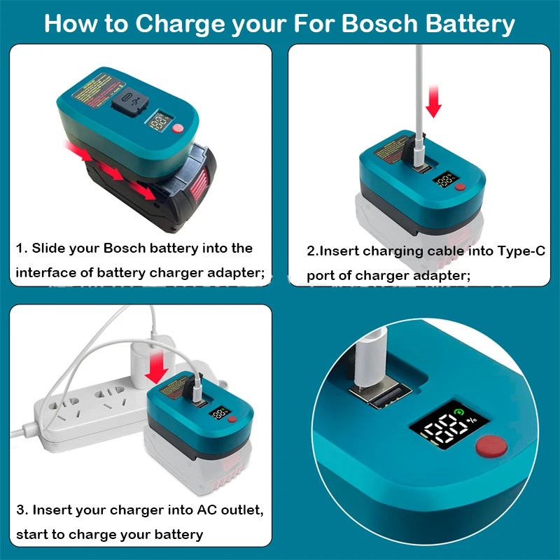 Battery Fast Charging Adapter For Makita/Bosch For Milwaukee/Dewalt 18/20V Battery With USB Type-C interface Input Output