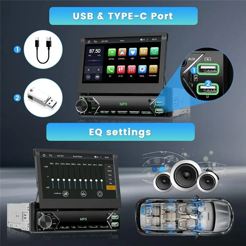 7 Inch Bluetooth Car Stereo With Android Auto, Carplay, FM Radio And SWC For Single Din Setup-N32R