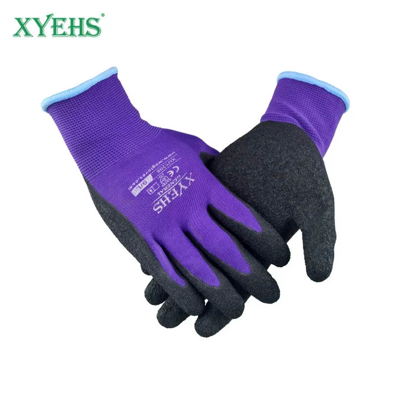 XYEHS 12 Pairs Anti-Slip Dipped Latex Coated Work Gloves, 13 Gauge Polyester Knitted Abrasion & Water Resistant for Construction