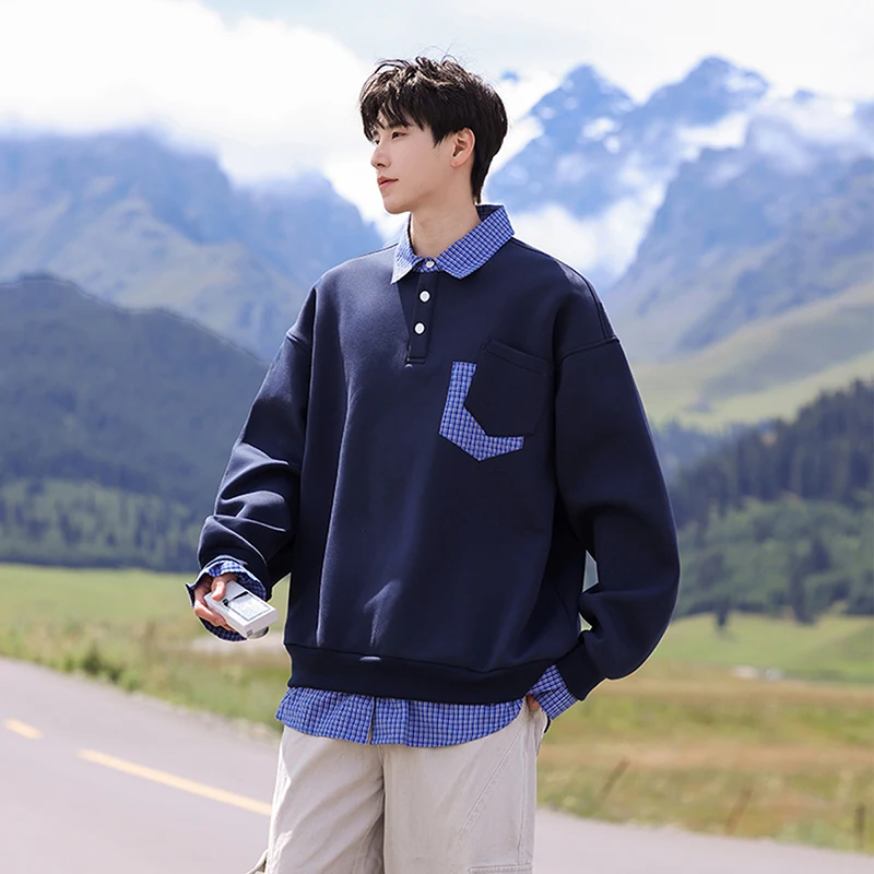 

Outdoor Mountaineering T-shirt Loose Sporty Long-sleeved Sweatshirt Versatile Lapel Men's Sweatshirt Men Street Retro Sweatshirt