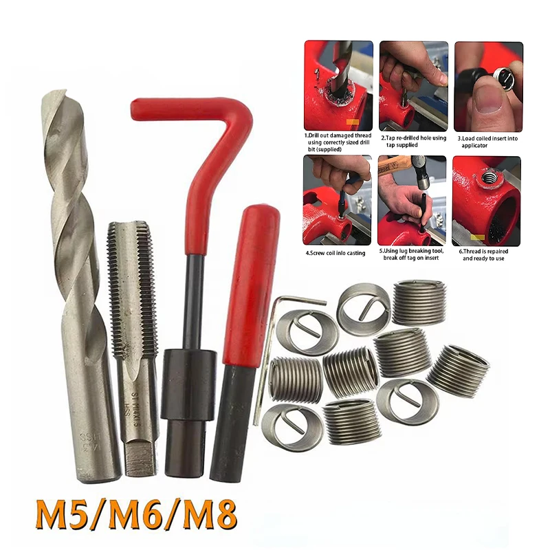 NEW 30Pcs Metric Thread Repair Insert Kit M5 M6 M8 Car Pro Coil Tool M8*0.8Thread Repair Insert Kit
