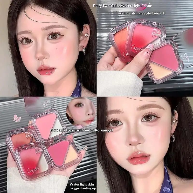 Cappuvini Creamy Powder Blush Palette Natural Long-lasting High Pigment Blush Makeup Contour Powder Beauty Peach Makeup Blush