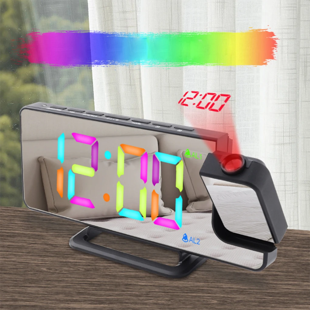 USB Charging Port RGB Projection Clock For Easy Charging LED Large Screen Mirror Digital Alarm Clock
