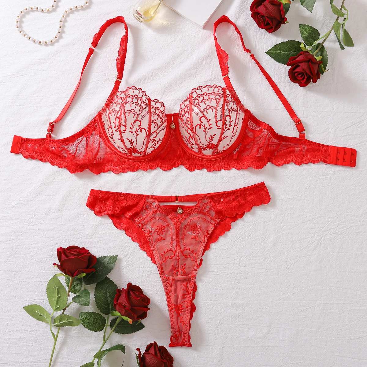 Ellolace Fancy Lingerie Transparent Lace Bra Set Onlyfans Kit Fantasy Uncensored Erotic Costume 18 Red Hot Ensemble Sexy Outfits