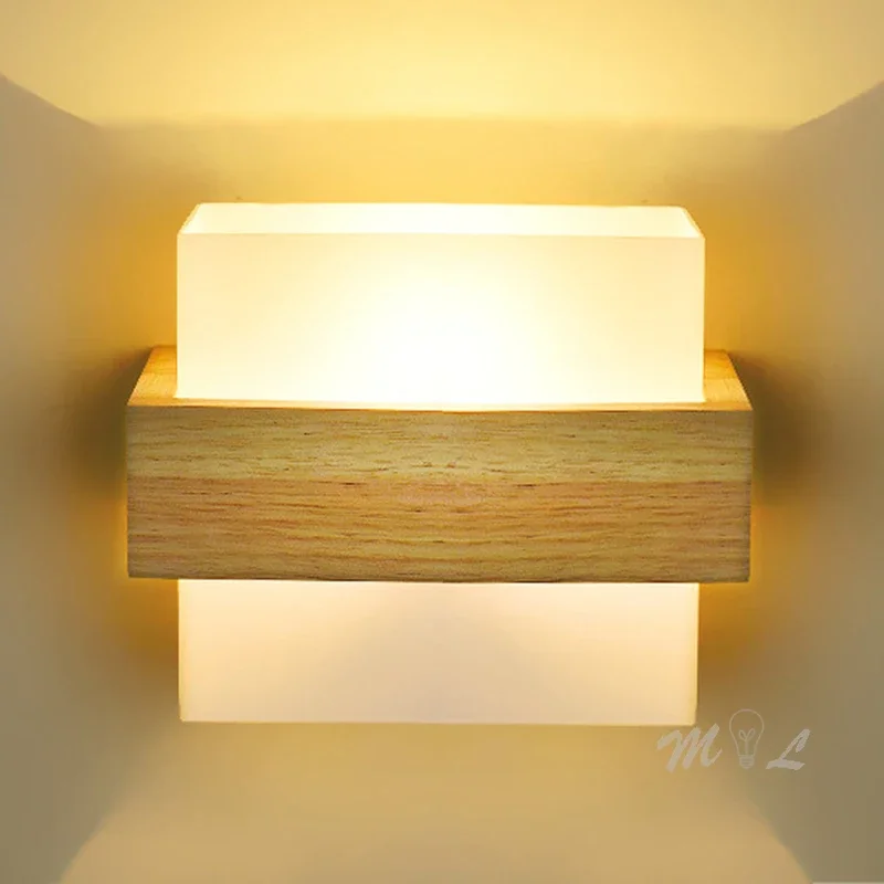 Modern Wood lamp Led Wall Lamps Glass Lamp Mirror Washer Sconces Wall Light Fixtures Dressing Table Living Room Led Lamp Wall