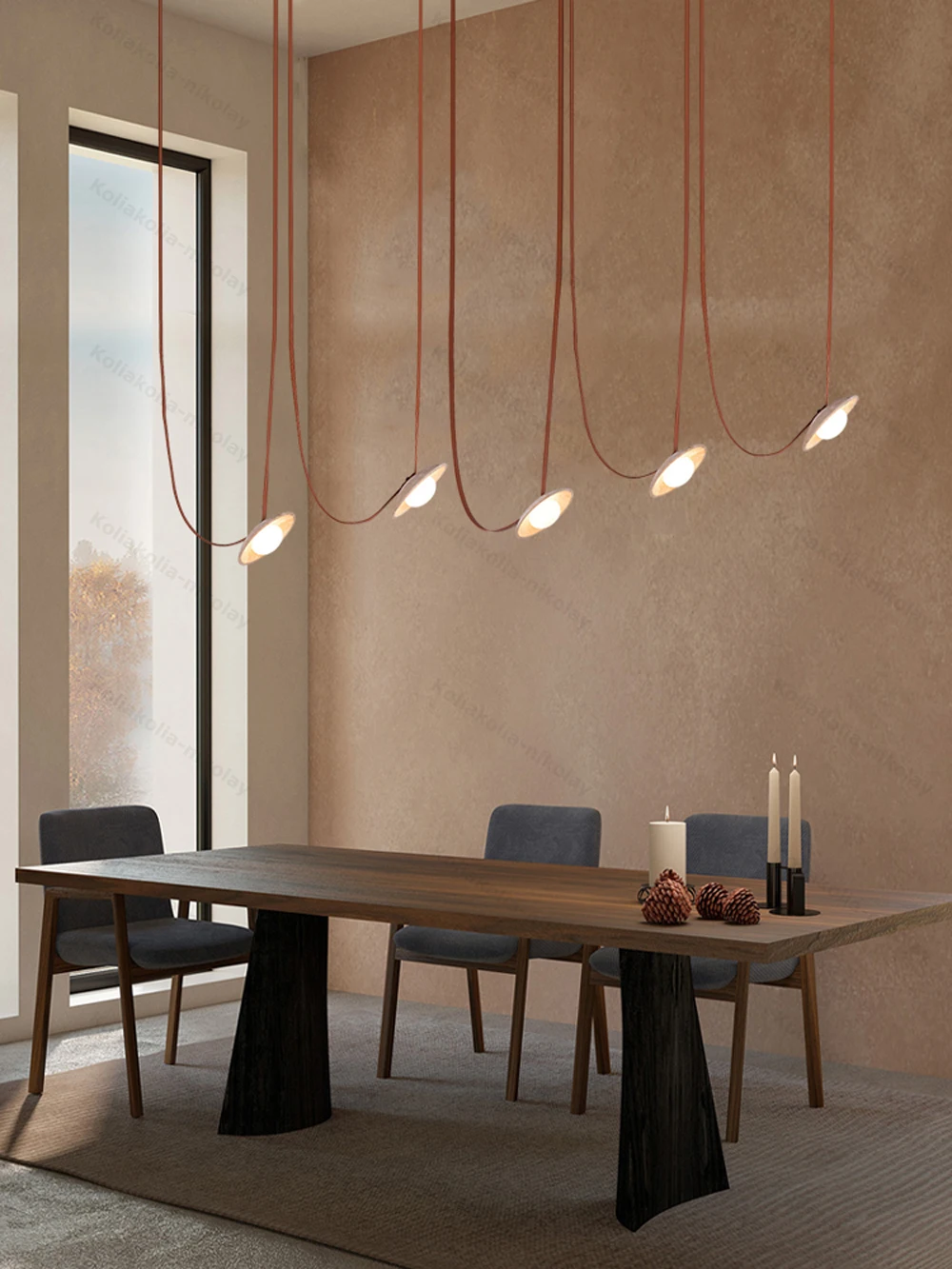 

Светильник-подвеска DIY 2026 с гибким кожаным текстильным ремнем и регулируемой LED-подсветкой для столовой