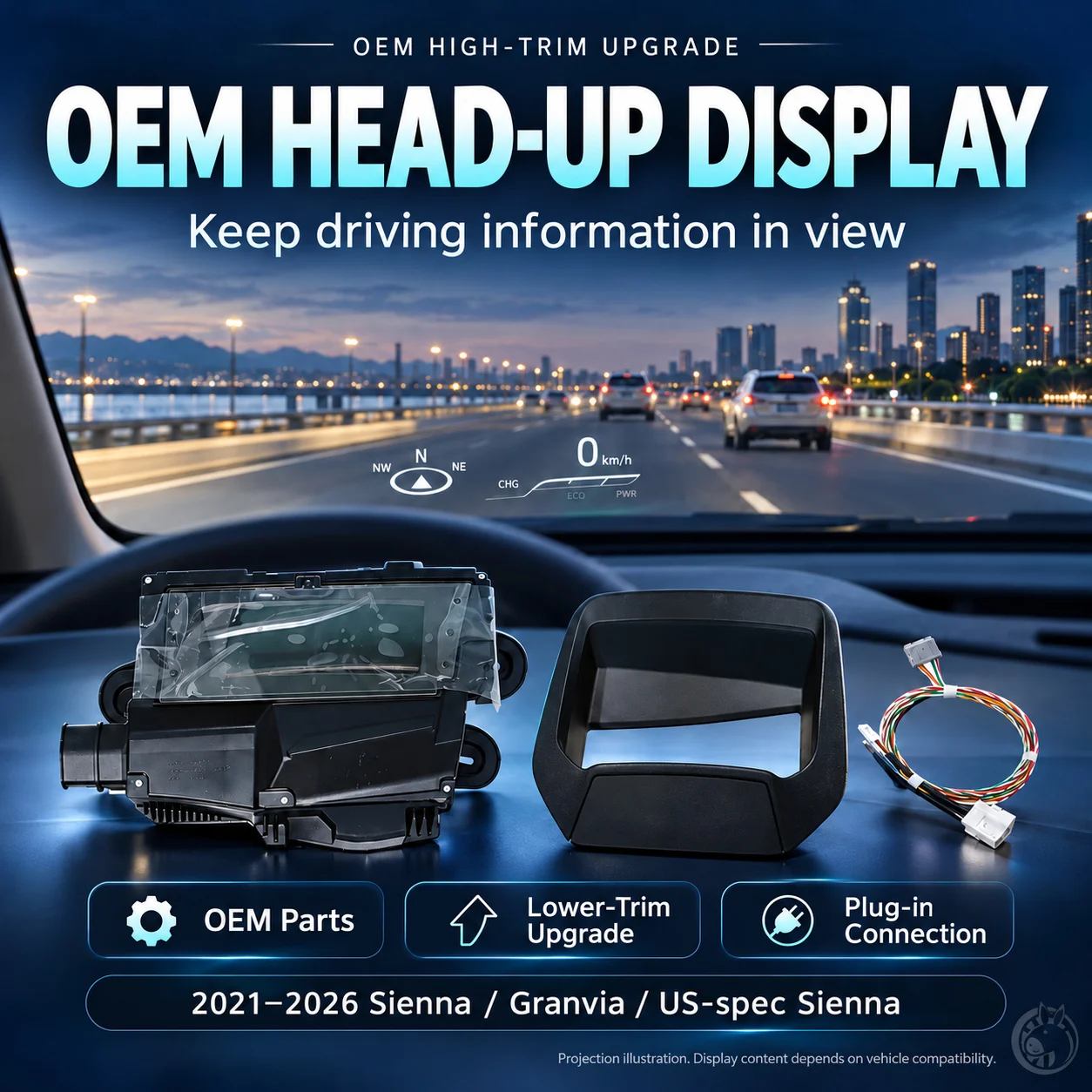 For Toyota2021-2025 Sienna windshield HUD head-up display Sienna modified high configuration Non-destructive installation