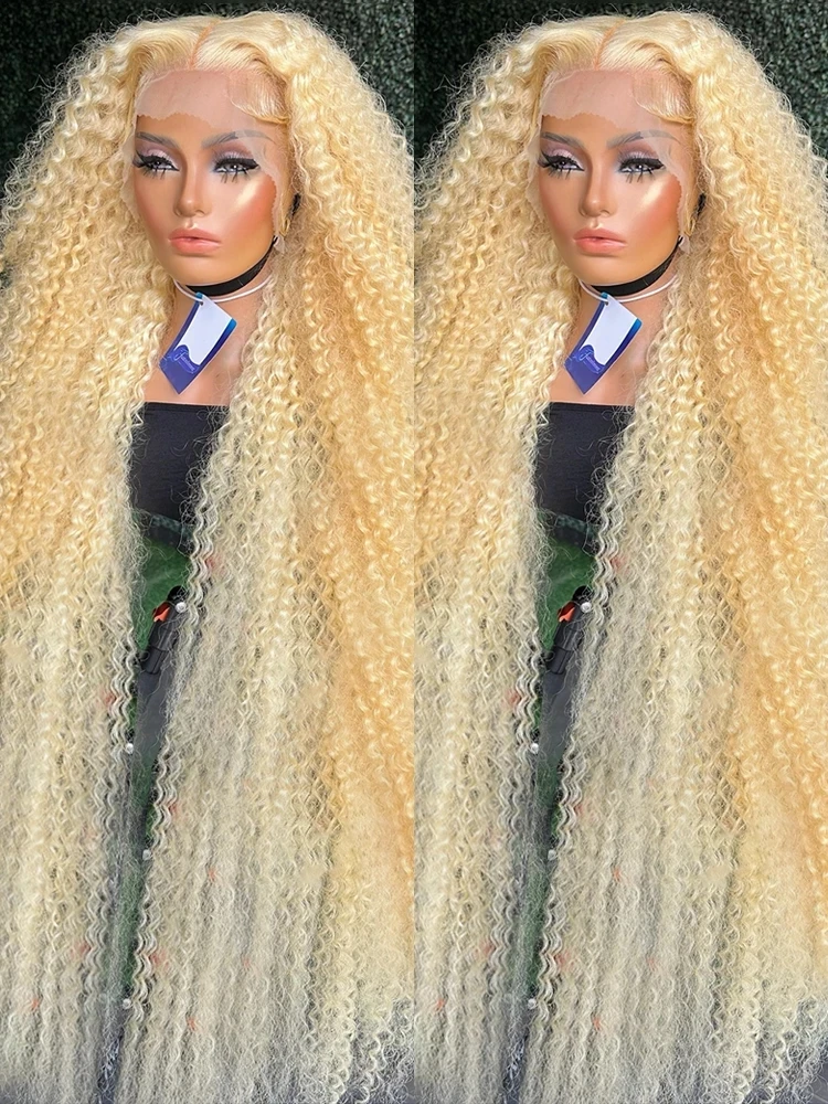 40 inch Curly 613 Honey Blonde Lace Front Human Hair Wigs Loose Deep Wave 13x6 HD Water Wave Color Transparent Lace Frontal Wig