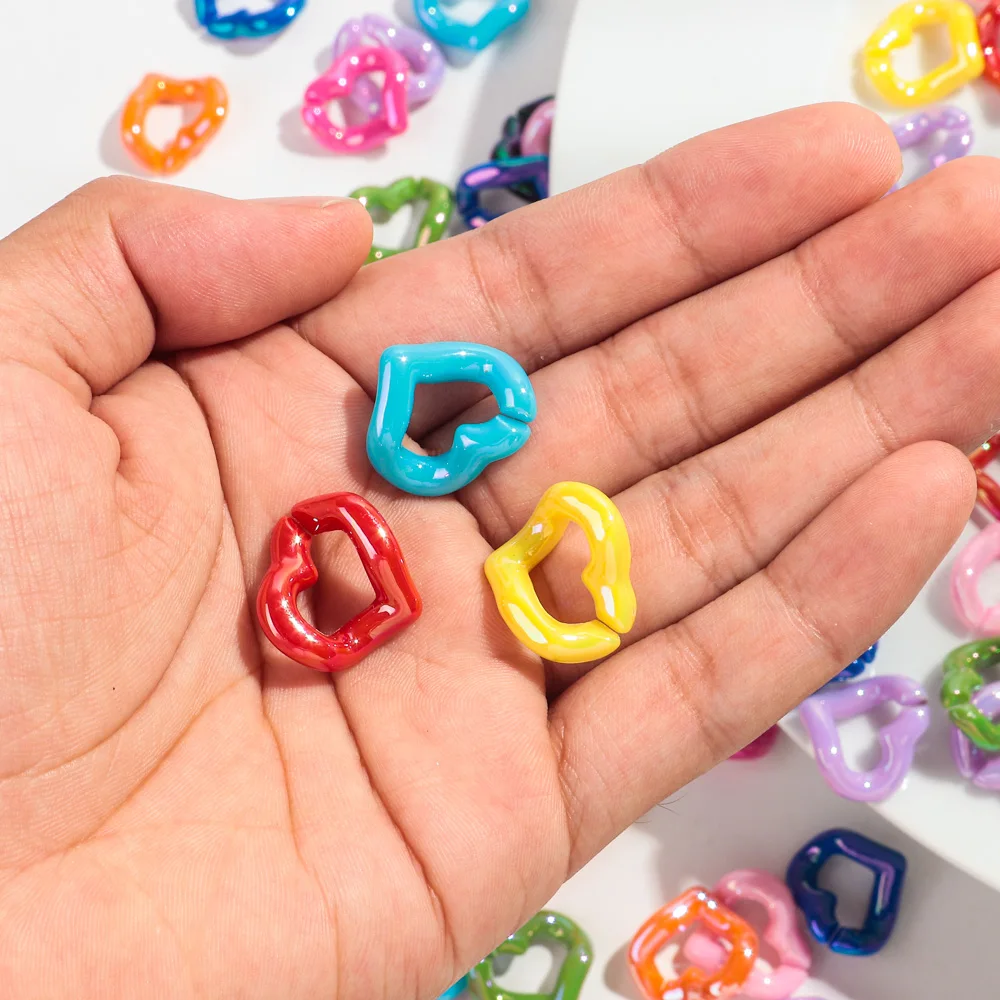 30pcs 21x19mm Laser Colorful Acrylic Love Link Chain Loose Beads for Bracelet Necklace Earrings Making DIY Jewelry Accessories