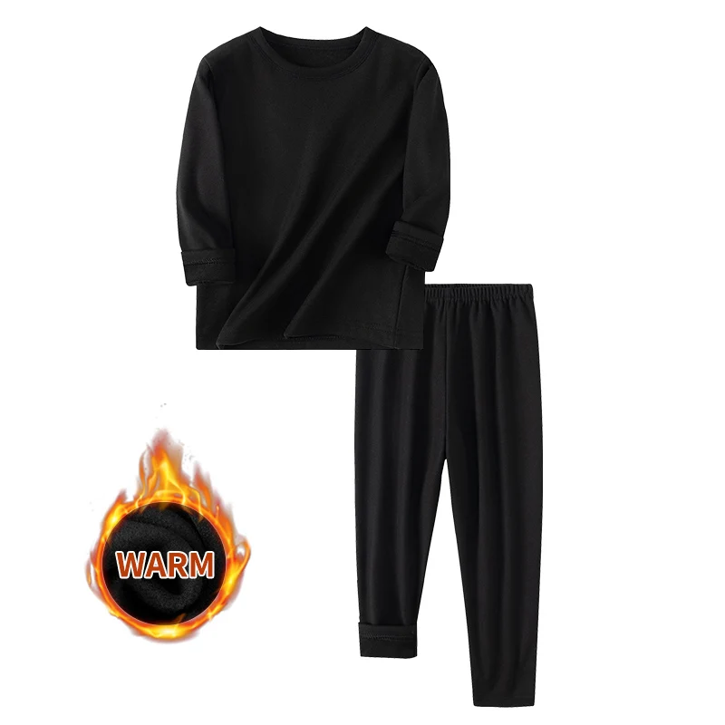 2-piece Set Of Pure Color Casual Warm Underwear For Boys And Girls In Autumn And Winter Children's Sleepwear And Home Clothes