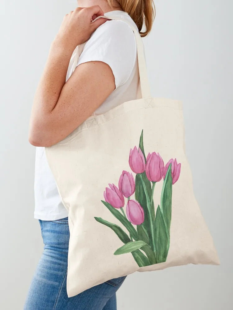 Pink Tulips Painting Tote Bag Canvas shoulder bag Women's shopper bag canvas tote Canvas Tote