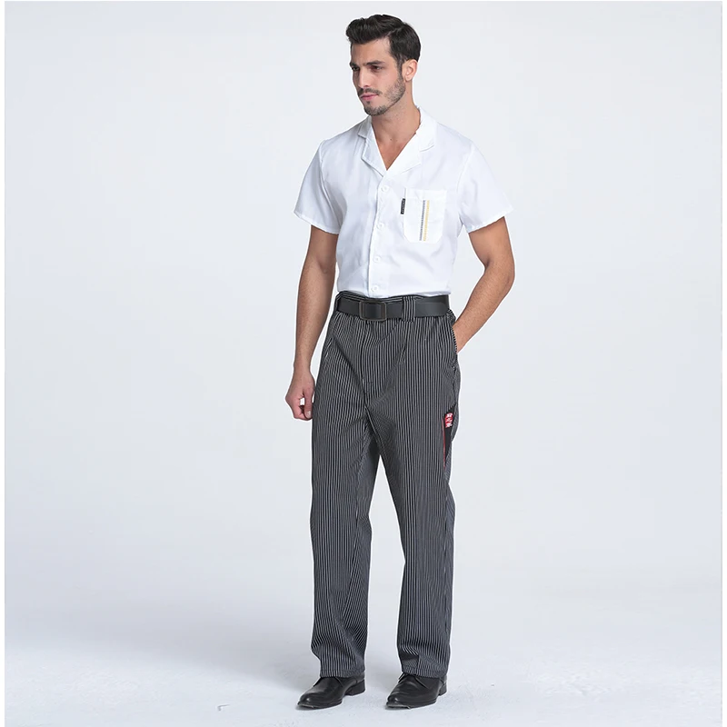 Pantaloni cuoco ristorante uniforme chef pantaloni grigio a righe Elastico abbigliamento da lavoro per gli uomini Zebra pantaloni cuoco costume