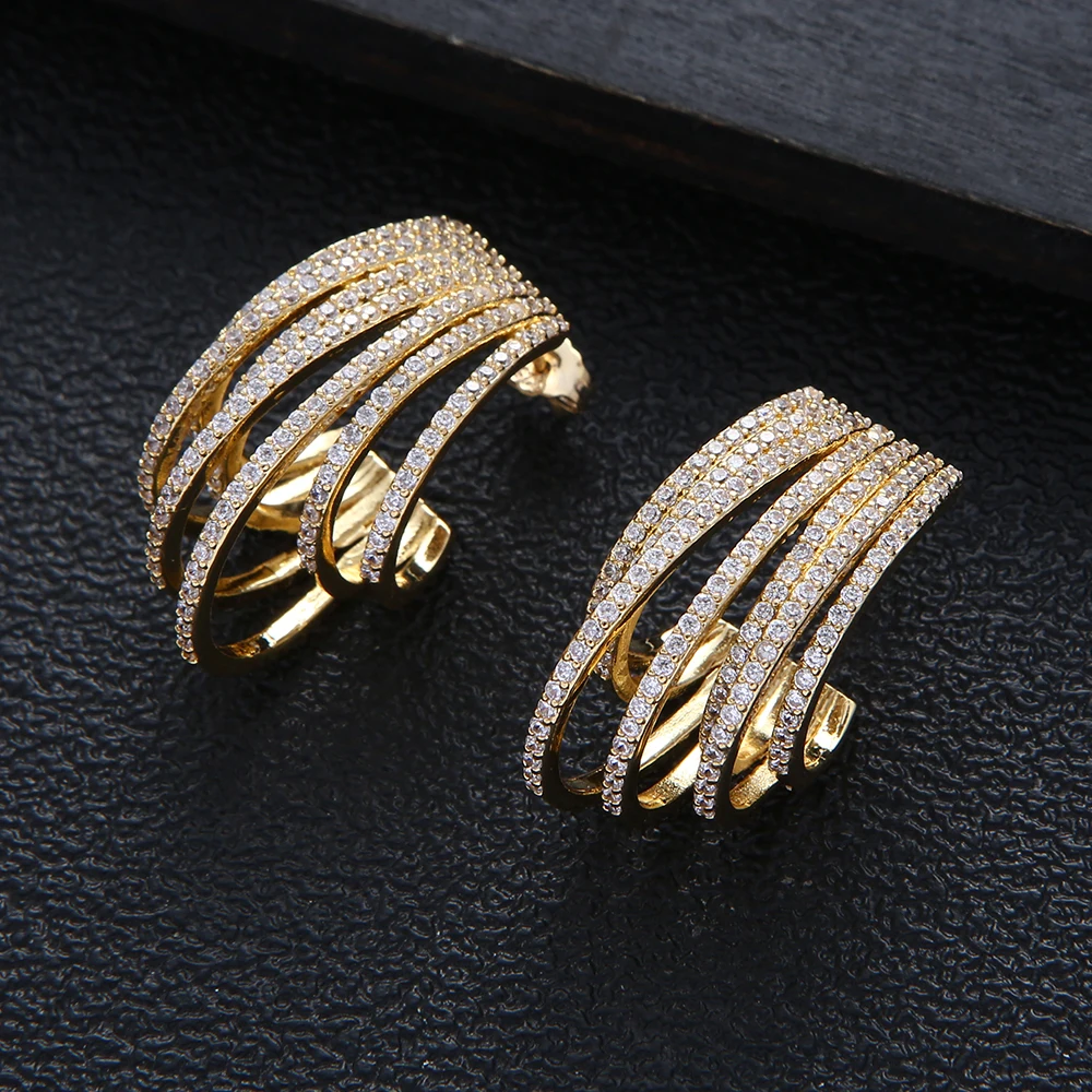 Trendy Luxury Irregular Geometric Twist Dangle Earrings For Women Wedding Cubic Zircon CZ Dubai Bridal Earring Bohemia Hot