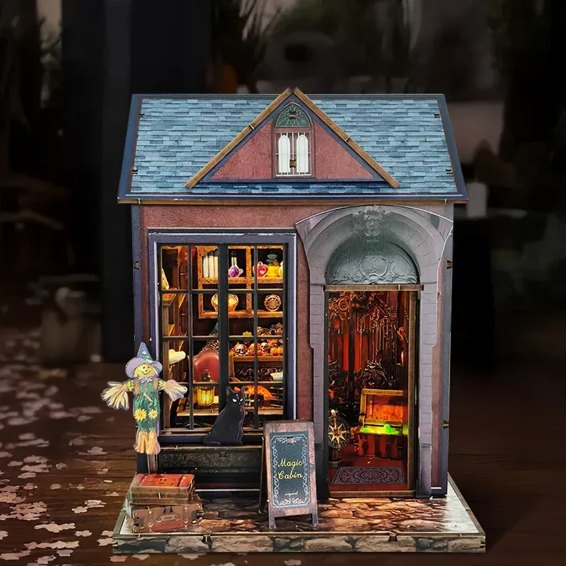 

Деревянные миниатюрные фигурки-домики Dark House Cottage, сделанные своими руками, в качестве подставок для книг, сборные модели домов Casa, подарки для друзей на Хэллоуин, декор для дома, поделки